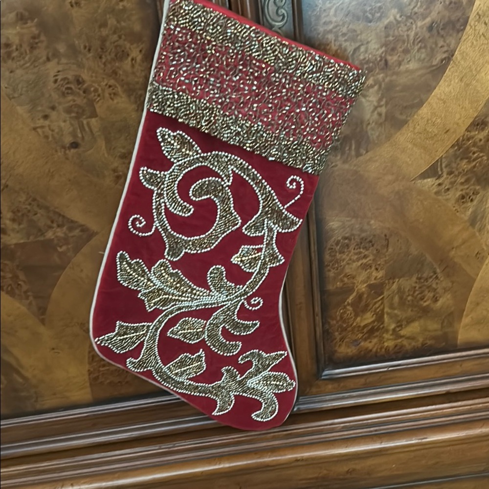 Luxurious Red and Gold Holiday Stocking